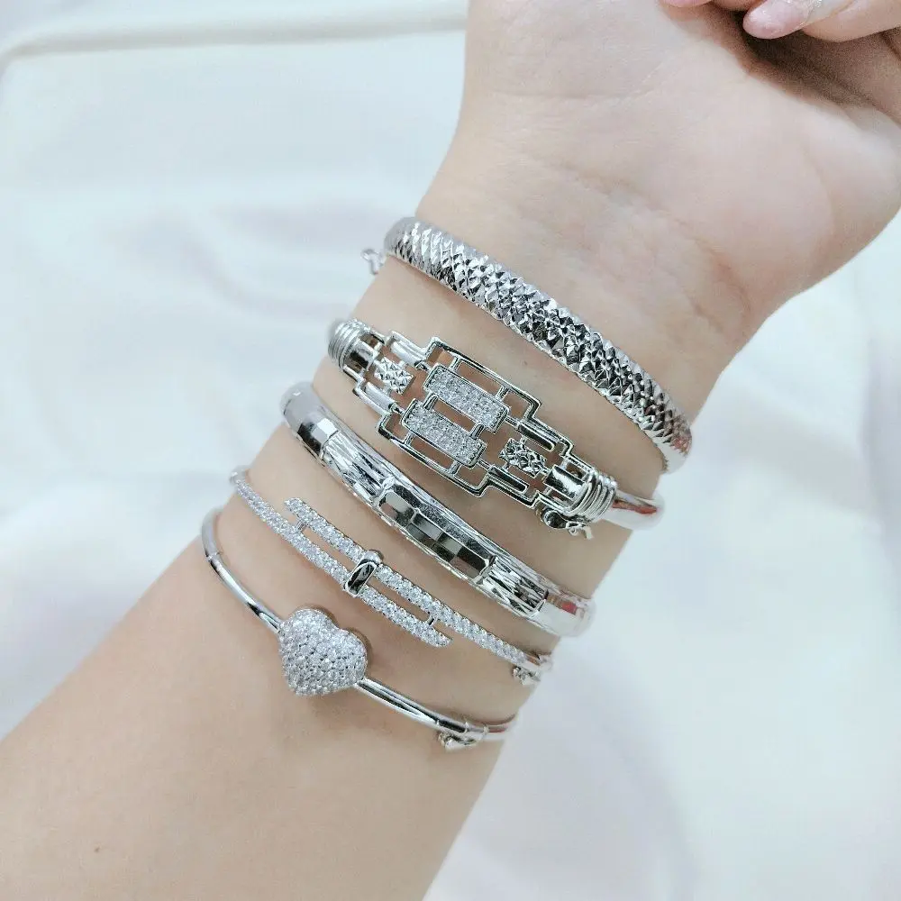 GELANG BANGLE BULAT SILVER PUTIH MIX MODEL PERHIASAN WANITA TAHAN LAMA TIDAK BERKARAT-GUDANGPERHIASAN887 Bracelets Couple Gelang Permata Asesoris