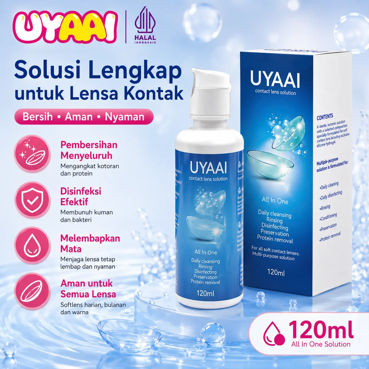 [COD]1PCS UYAAI Contact Lens Care Solution 60mL-120ml