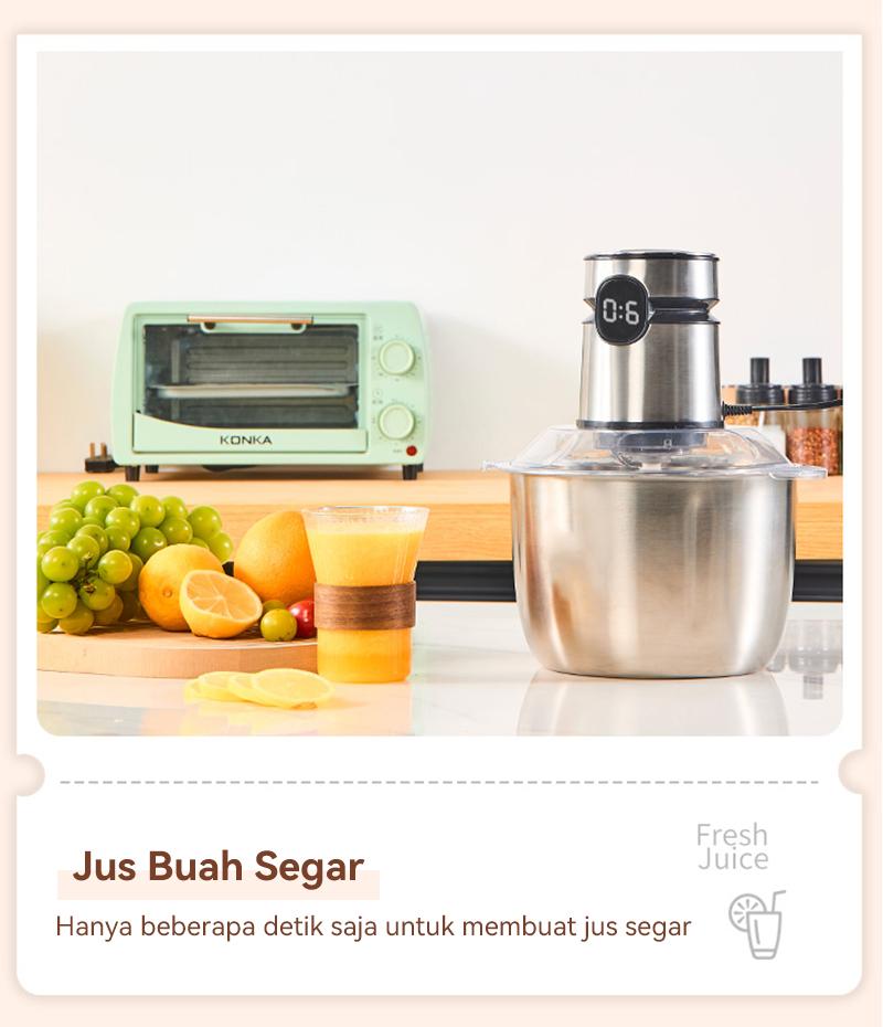 Penggiling/blender daging rumah tangga untuk daging, sayuran, dan buah-buahan, kapasitas 2 liter.