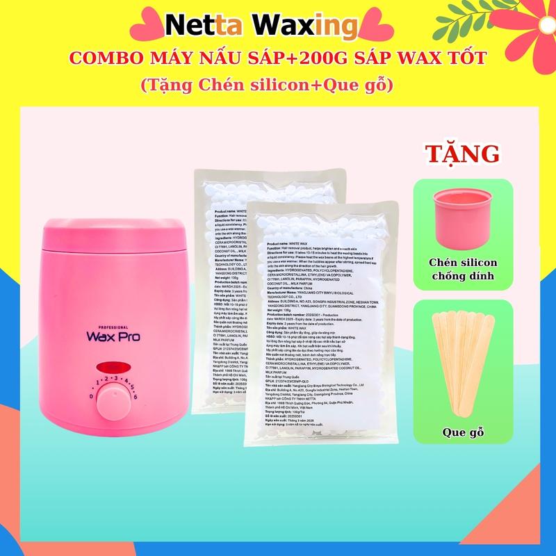 Combo Nồi Máy Nấu Sáp Kèm 200g Sáp Wax Lông Thơm Wax Sạch Lông - Wax Nách Wax Râu Ria mép Wax bikini Wax Tay Chân Nam Nữ Women Waxing không cần cạo râu