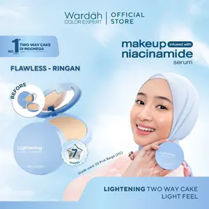 Wardah Lightening Powder Foundation Light Feel 12g - Two Way Cake Bedak Padat dengan Niacinamide Serum untuk Tampilan Flawless dan Ringan