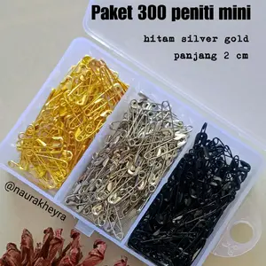 Paket 300 peniti mini hitam silver gold