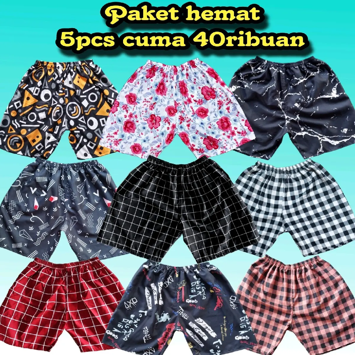 Celana Boxer Dewasa Katun  5 Pcs Paket Murah - Santai, Nyaman celan amur ah Pendek Shorts Lembut