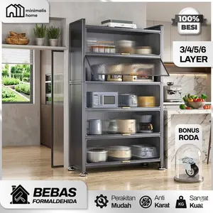 [TERMURAH] RAK DAPUR Besi Anti Karat Desain Minimalis Modern - Lemari Dapur Rak Piring Susun Tertutup Aesthetic Tempat Penyimpanan Alat Masak Serbaguna Desain Modern - Minimalis Home