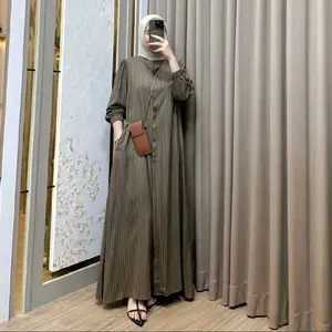 DRESS RAYON TANGAN KERUT Gamis Salur Dress Stripe Bahan Rayon Nyaman untuk Dipakai Sehari-hari