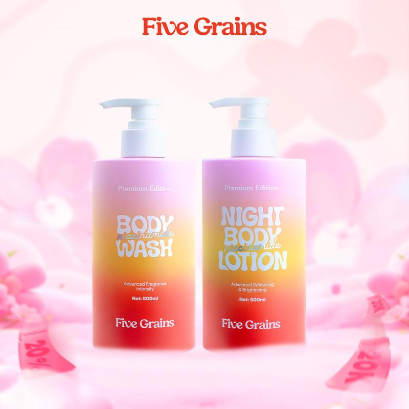 I Combo giúp dưỡng ẩm dưỡng trắng da Sữa tắm Kem dưỡng body ban đêm Five Grains Niacinamide Alpha-Arbutin 500ml - A04