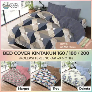 Bedcover Set Kintakun Fitted LITE  Sprei Sarung Bantal Guling bahan Kain microtex ukuran 160x200 180x200 Queen King Tinggi 20 Variasi Motif Badcover Estetik - sprei murah minimalis aesthetic