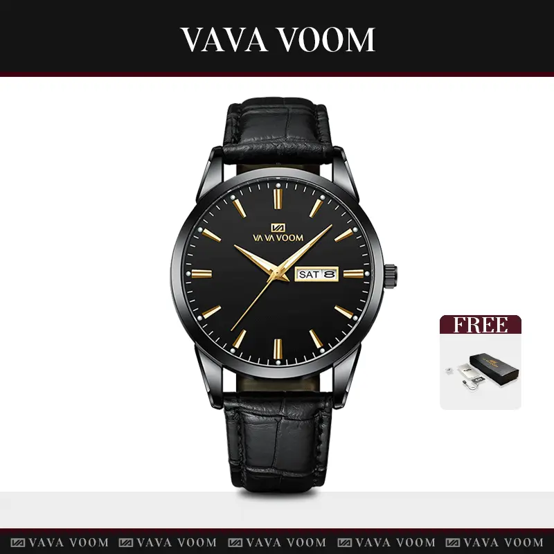 VAVAVOOM Jam Tangan Pria Original Anti Air Tahan Kulit Analog Men Watch Hitam Putih Biru Cod Kaca