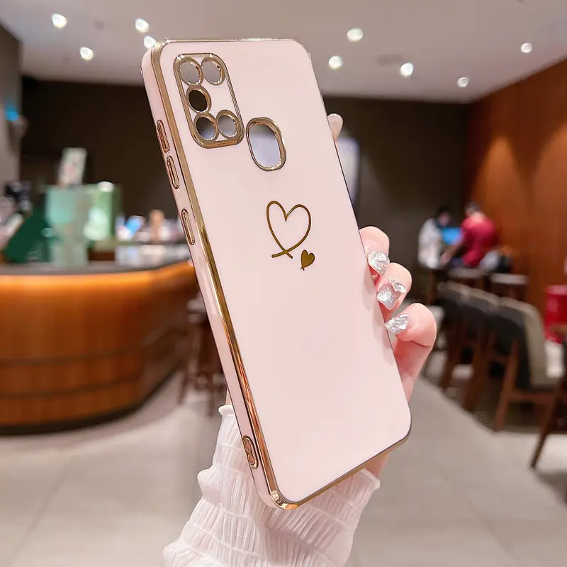 Compatible with Samsung Galaxy A21S Case,Love Heart Pattern Electroplated Design Soft TPU Shockproof Protective Phone Case Full Camera Lens Protection Cover 3