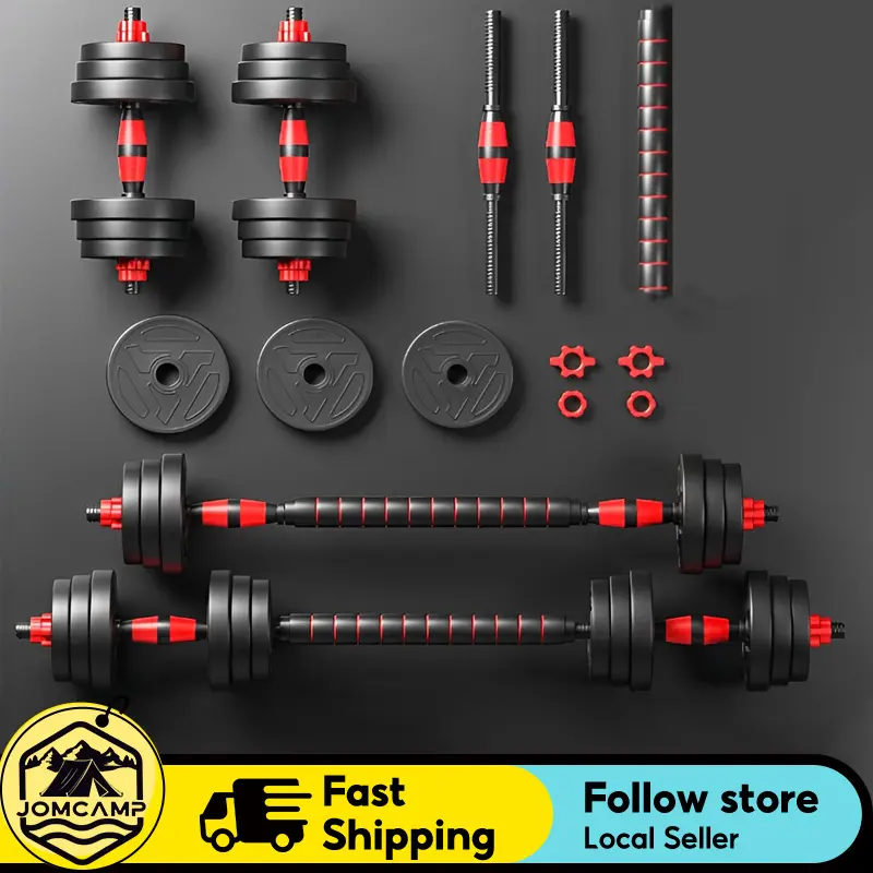 Dumbbell Set 10KG/20KG Bumper Plate Convertible & Adjustable Set Strength Gym + Free 40cm Connector Dumbell Bumper Rubber Coated 3cm Hole Plate Adjustable Dumb Bell Barbell Converter Dumbbell Rack Dumbbell Set