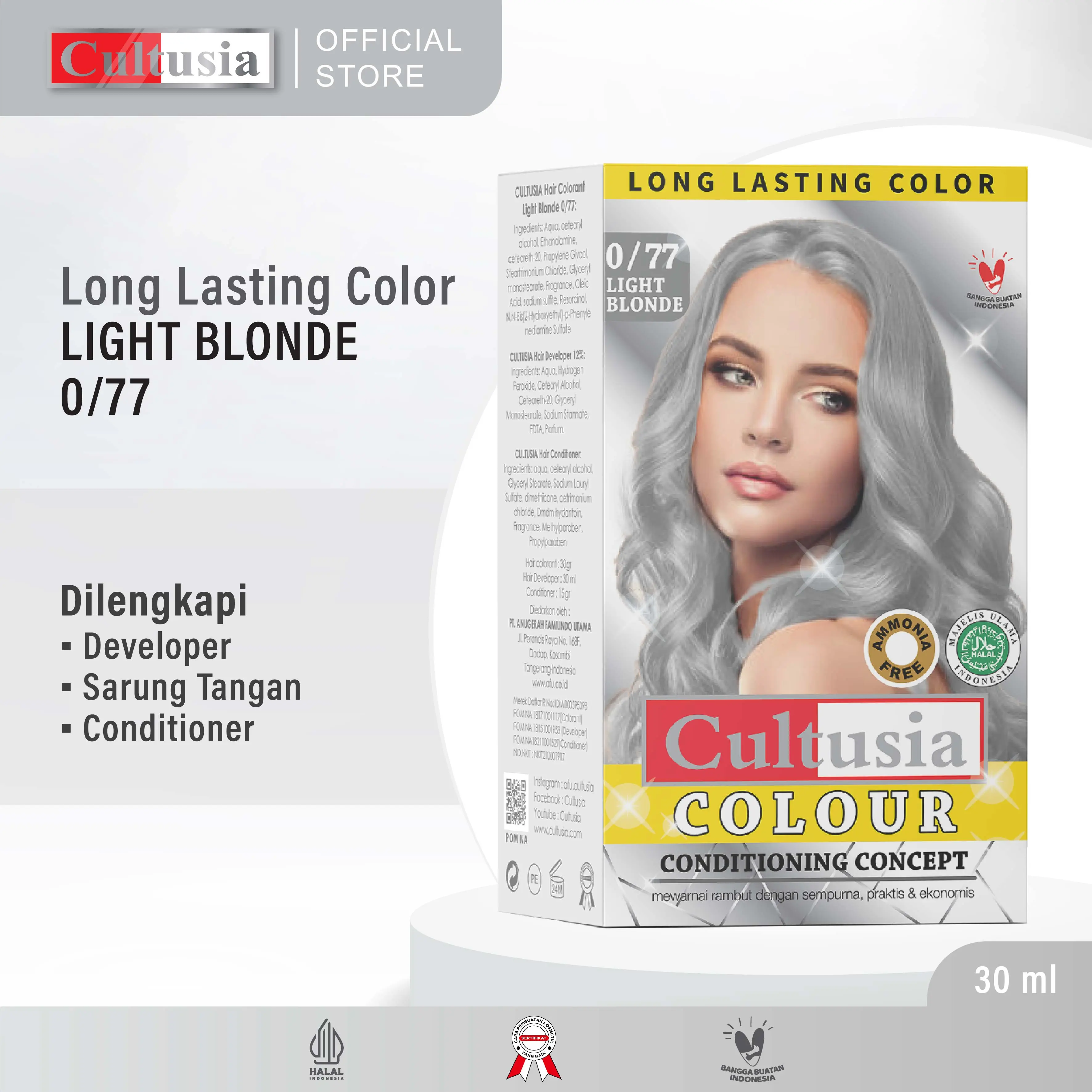 Cultusia Hair Color Light Blonde 0/77 30 ML Cat Pewarna