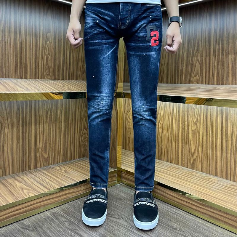 quần Jeans nam xanh ĐẬM thêu d/2 da đỏ đen có  bốn cúc 0