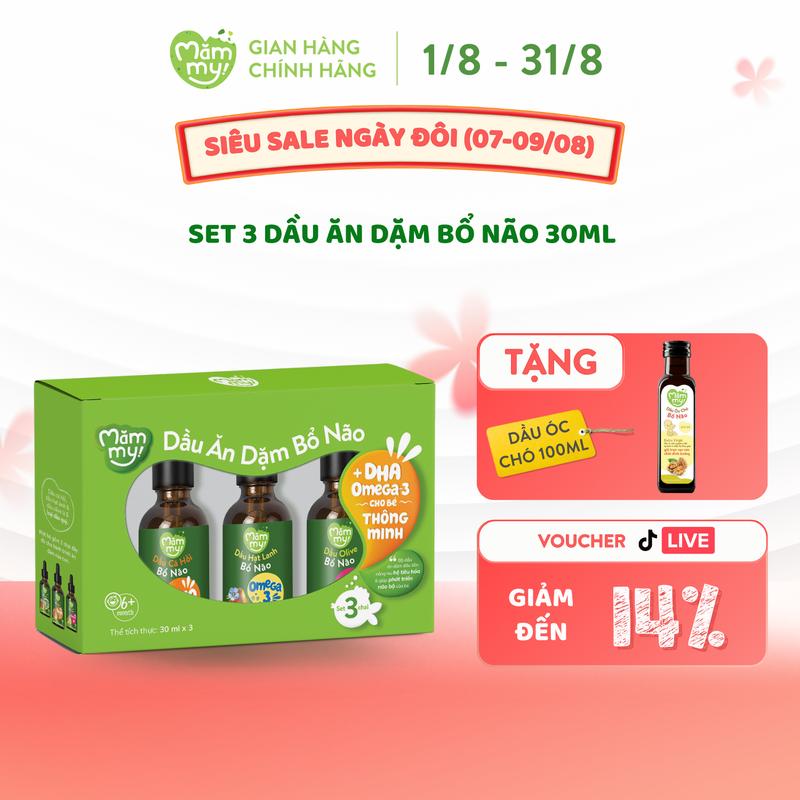 Set 3 Dầu Ăn Dặm MĂMMY (Cá Hồi, Hạt Lanh, Olive, Óc Chó, Bơ, Gấc) Bổ Sung DHA, Omega Giúp Cho Bé Từ 6 Tháng Phát Triển Trí Não, Chai 30ml [OC]