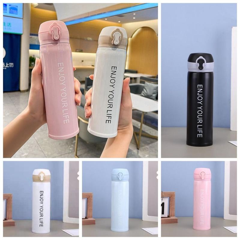 304 Stainless Steel 350/500ML Bounce Lid Water Bottle Travel Water ...