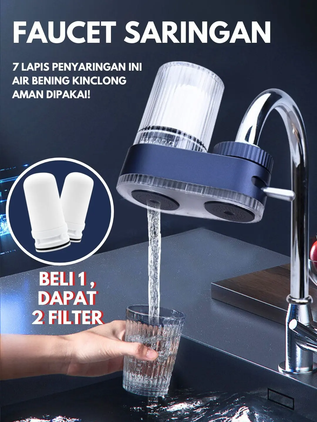 Life Filter Air Keran Penyaring Air Kran Filter Air Rumah Filter Air Minum Bersih Filter Keramik Filter Karbon Aktif One Home Penjernih Air Minum Rumah Tangga Reusable & Washable Water Filter Ideal untuk Dapur & Kamar Mandi Dechlorinasi Air