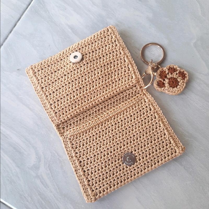 Dompet Kartu Rajut Karakter Imut Lucu Model Terbaru Handmade untuk Wanita Perempuan Hitam Pink 2