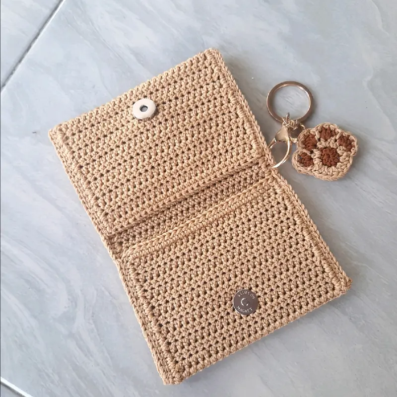 Dompet Kartu Rajut Karakter Imut Lucu Model Terbaru Handmade untuk Wanita Perempuan Hitam Pink 2