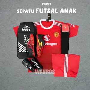 Paket Komplit Sepatu Futsal Anak Specs Merah Hitam Biru 28-37 Paket Lengkap Berkualitas