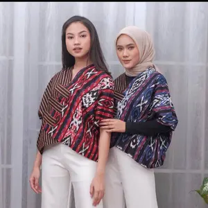 Granito.id - Crop top Blus atasan batik kantor wanita katun panjang V-Neck Baju Cewek Kerja Motif Dewasa