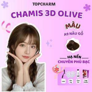 Kem nhuộm tóc Màu Nâu Gỗ A9 Chamis 3D có thành phần siêu dưỡng từ olive 30 tone màu Khôngn Cần Tẩy giúp tóc Mềm Mượt 200ml (Kèm oxy, bao tay, lược).