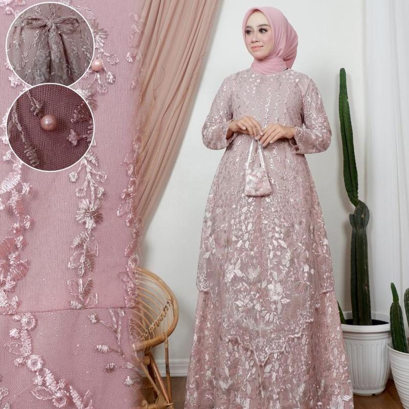 Gamis Tingkat Runcing Gamis Tulle Gamis Modern Baju Pesta Outfit Kondangan Dress Wanita Panjang Muslim Bordir Layer 6
