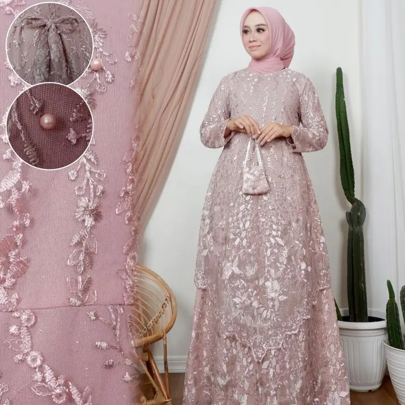 Gamis Tingkat Runcing Gamis Tulle Gamis Modern Baju Pesta Outfit Kondangan Dress Wanita Panjang Muslim Bordir Layer 6