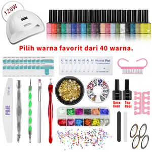 Paket Usaha Nail Art Lengkap 1 Set Nail Art Pro 6OW UV/LED Lampu Eksklusif Profesional Nail kuku Polish Gel Paket Pilihan 40 Warna