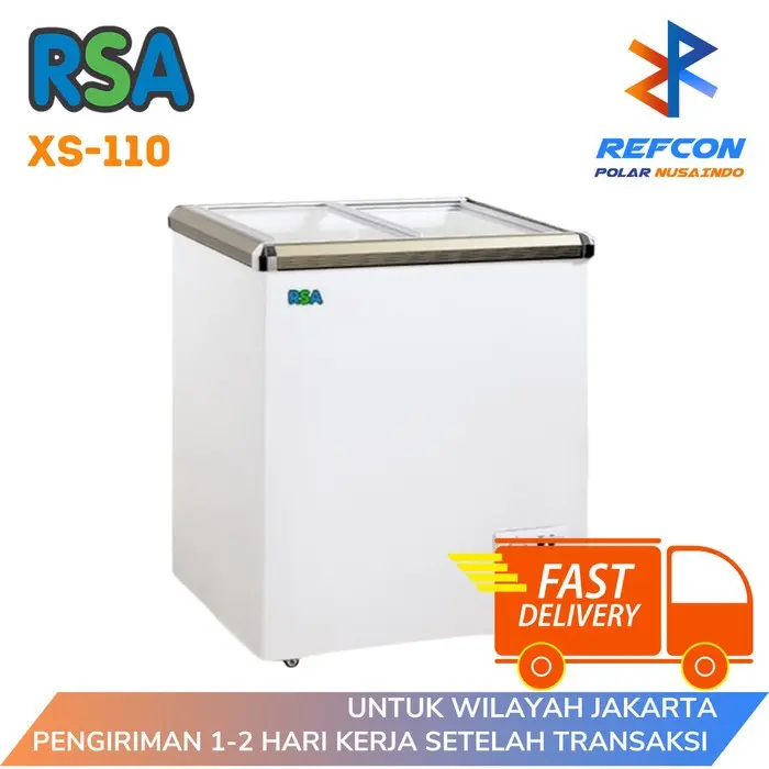 RSA Sliding Flat Glass Freezer XS-110 / XS110 kaca datar 100 liter