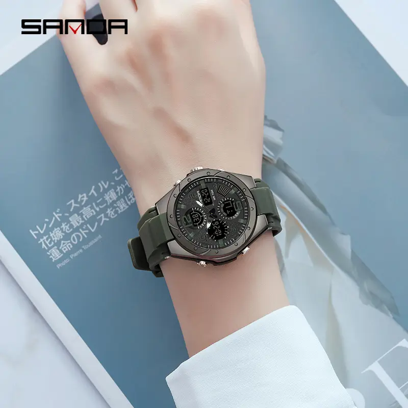 Bộ sưu tập SANDA-đồng hồ thể thao nữ, đồng hồ đeo tay có màn hình kép, không thấm nước, bơi lội, kỹ thuật số, 6062 7