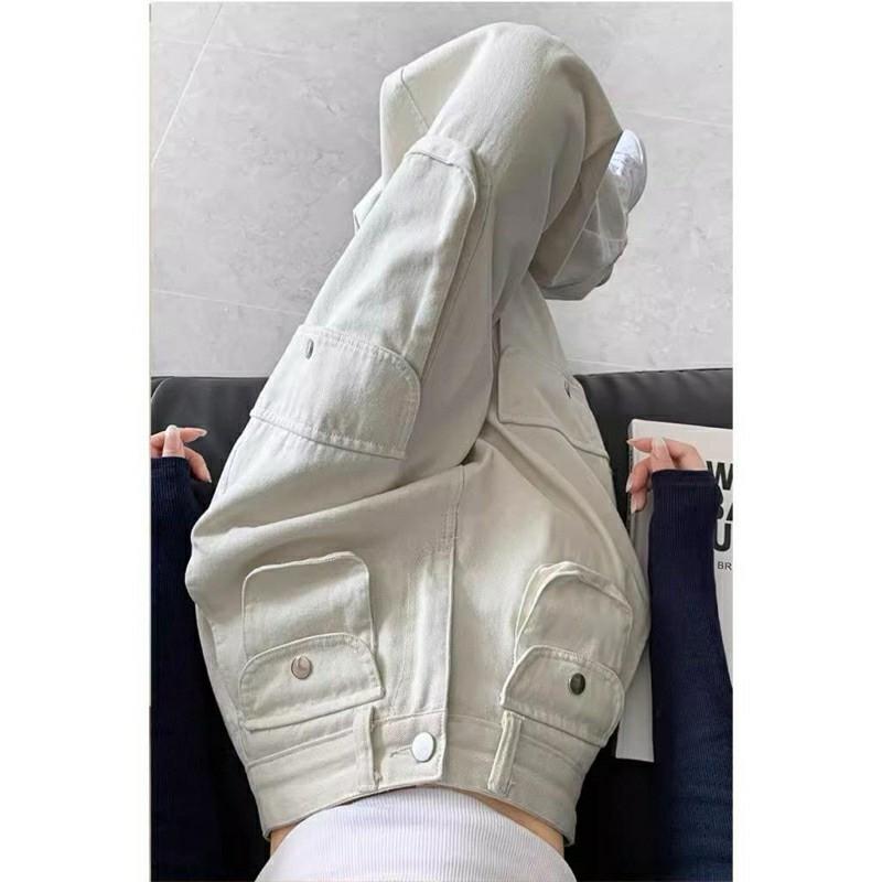Cargo Denim Pasir Putih Highwaist Loose Celana Jeans Wanita Korea 6