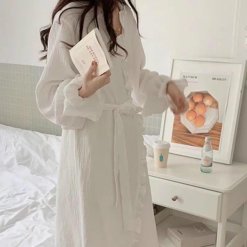 Váy Ngủ Cho Bé Gái, Hàng Mới Về Mùa Mùa Xuân Và Mùa Thu, Phong Cách Hàn Quốc, Đơn Giản Và Ngọt Ngào, Xếp Nhún Dài Tay, Áo Choàng Tắm Dài Trung Bình Đồ Ngủ Đồ Ngủ 4