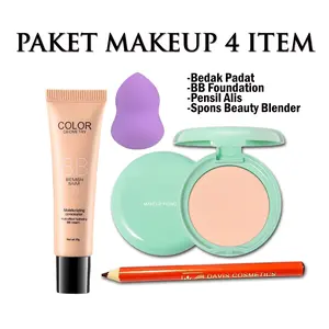 Set Makeup 4 In 1 Bedak Padat BB Foundation Pensil Alis Spons Beauty Blender - Concealer