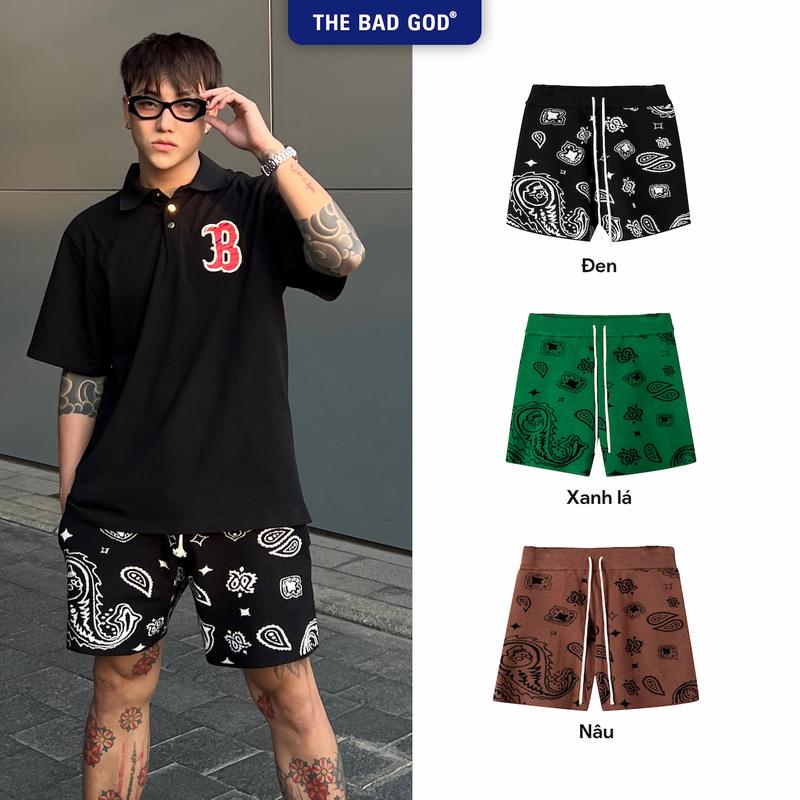  Quần short Nam The Bad God  Paisley Pattern Menswear Có Túi Chất Liệu Len Dệt Sợi Mềm Mại Thoáng Mát Thời Trang Streetwear 