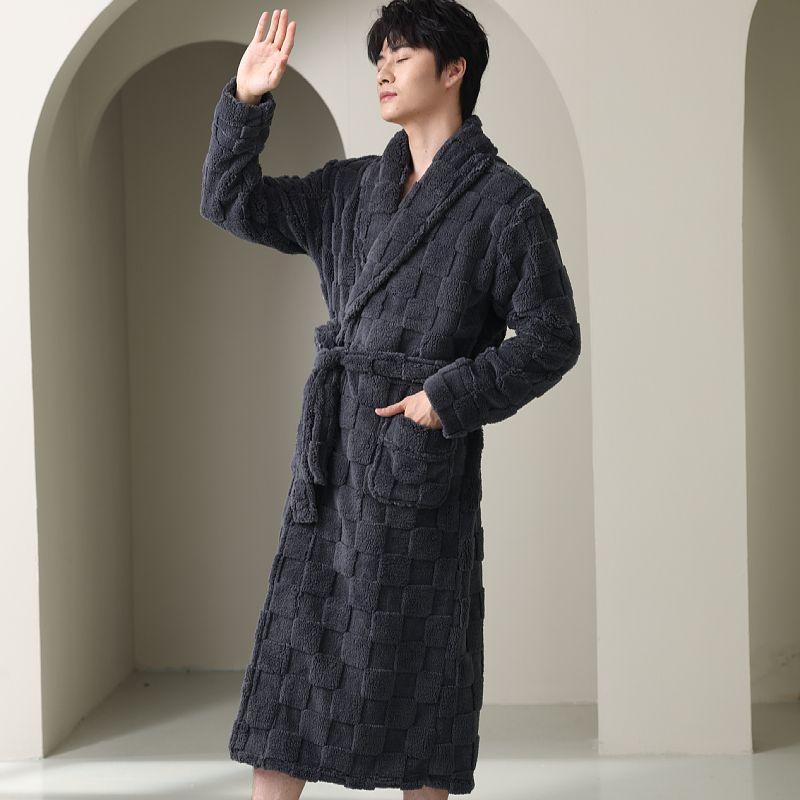 Product Introduction of Áo Choàng Ngủ Dài, Dành Cho Nam Giới, Chất Liệu Lông Cừu San Hô, Thích Hợp Cho Mùa Thu Và Mùa Đông, Đồ Ngủ Trẻ Trung, Đồ Ngủ, Chất Liệu vải nỉ Dày Dặn, Đồ Mặc Nhà Menswear Có Cổ 16