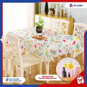 Taplak Meja Makan PEVA Premium 137 x 183 cm Anti Air Tahan Minyak Motif Bunga Aesthetic Mudah Dibersihkan