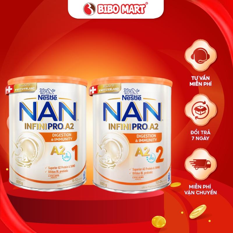 Sữa Bột Nestlé NAN INFINIPRO A2 Thụy Sĩ Phát Triển Trí Não Tăng Trưởng Chiều Cao Số 1 Số 2 Từ 0 - 2 Tuổi 800g - Bibo Mart