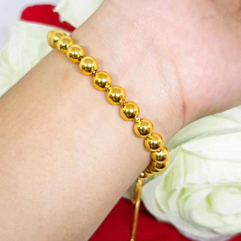 Anti Karat Set Aksesori Fesyen Tidak Mudah Luntur Gelang Motif Gelombang Kacang Bulat Terbuat Dari Koin Asli Gelang Manik Serut 2