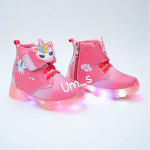 Sepatu Boot LED Anak Cewek Motif Unicorn - Fashion Anak Perempuan