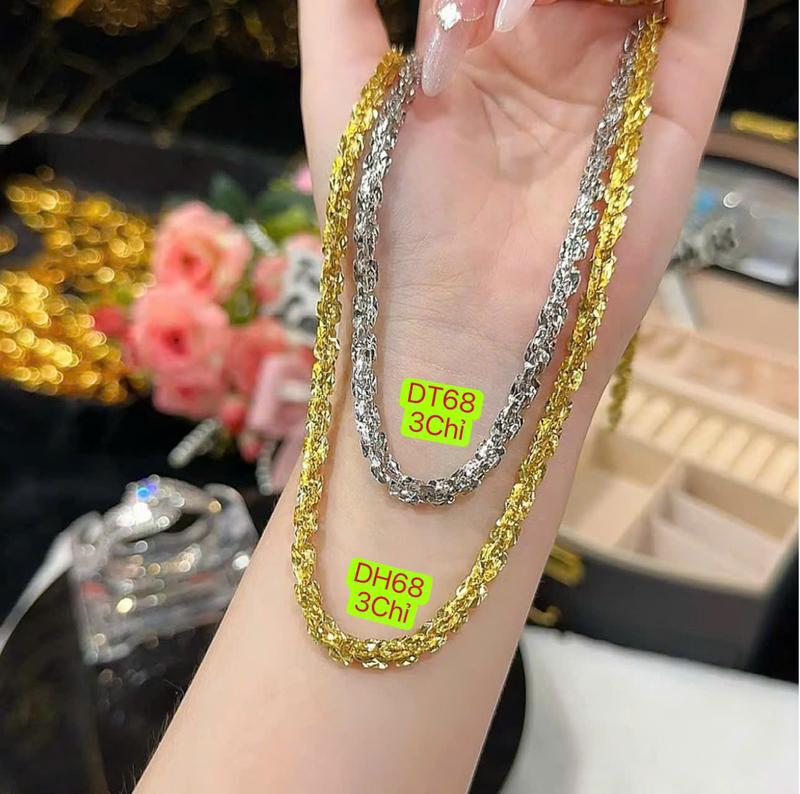 LanTrinh- Dây chuyền xoắn vuông 3 chỉ DH68-DT68 vàng và trắng xi kim sang trọng. Chất liệu hội cao cấp