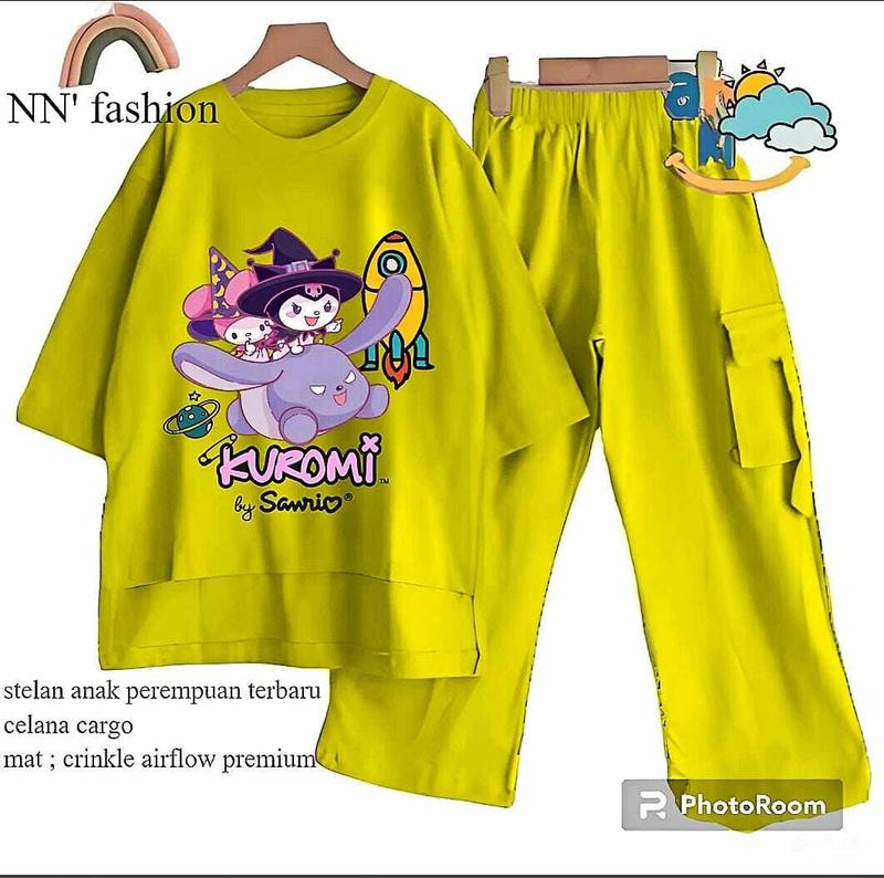 Product Introduction of Stelan Anak Perempuan Terbaru Celana Model Cargo Skena dengan Baju Motif Kuromi Lucu Bahan Crinkle Airflow Premium - Fashion Setelan Pakaian 27