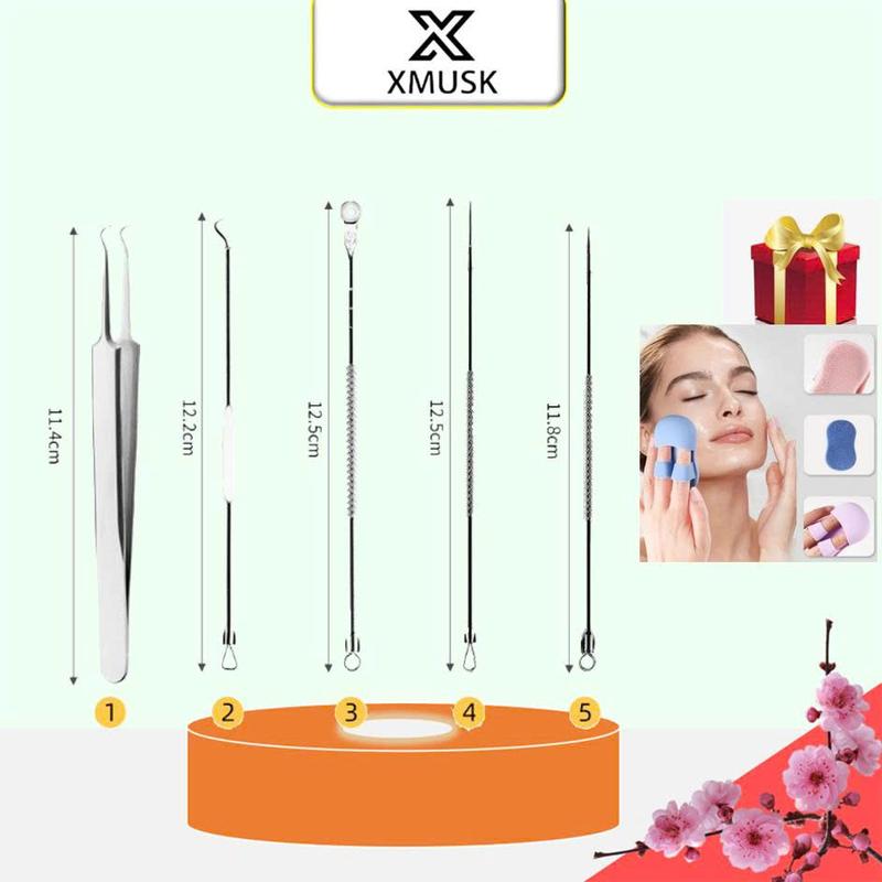  Bộ 5 Món Que Nặn Mụn Đầu Đen Trứng Cá Cám Thần Thánh Inox không sỉ Tặng hộp đựng+ Miếng Rửa Mặt  Skincare 
