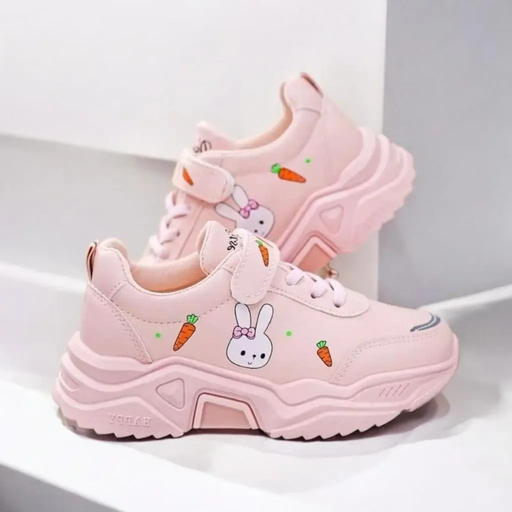 Sepatu Sneaker Anak Perempuan Kelinci Pink Sepatu Sekolah Sepatu Anak kekinian 2024