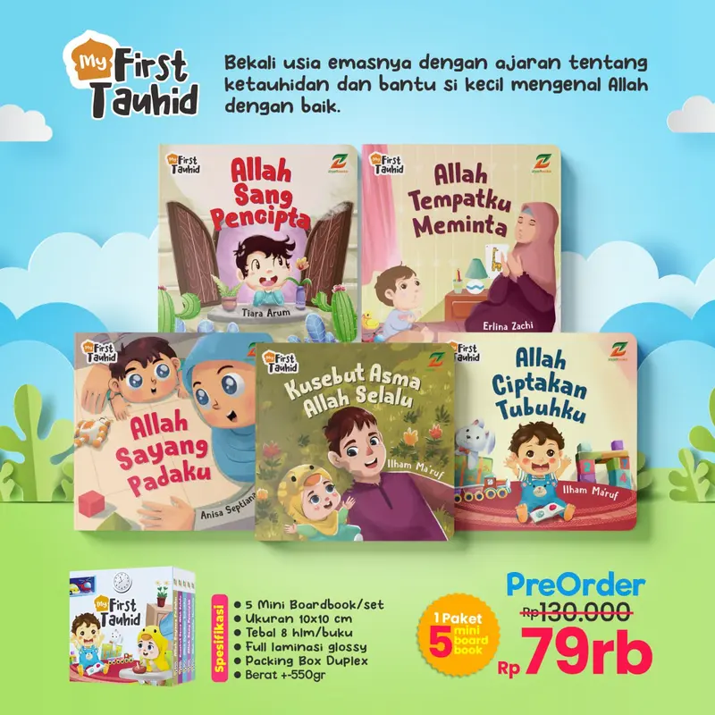 1 Paket 5 Buku cerita Boardbook Anak Mengenal Tauhid sejak dini untuk janin usia 2 3 tahun  - My fist Tauhid - Ziyadbooks 1