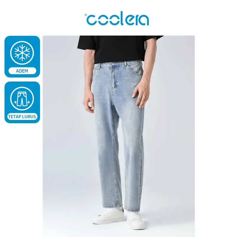 （Beli satu gratis satu）Coolera Celana Jeans Pria Panjang Biru Basic Reguler Premium Straight Pants Hitam Fit Dewasa 1