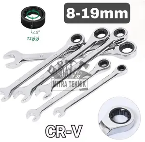 Kunci Ring Pas Ratchet Wrench Spanner Ringpas Set 8-19mm Bahan Kuat Anti Karat Alat Perkakas Ring Wrench