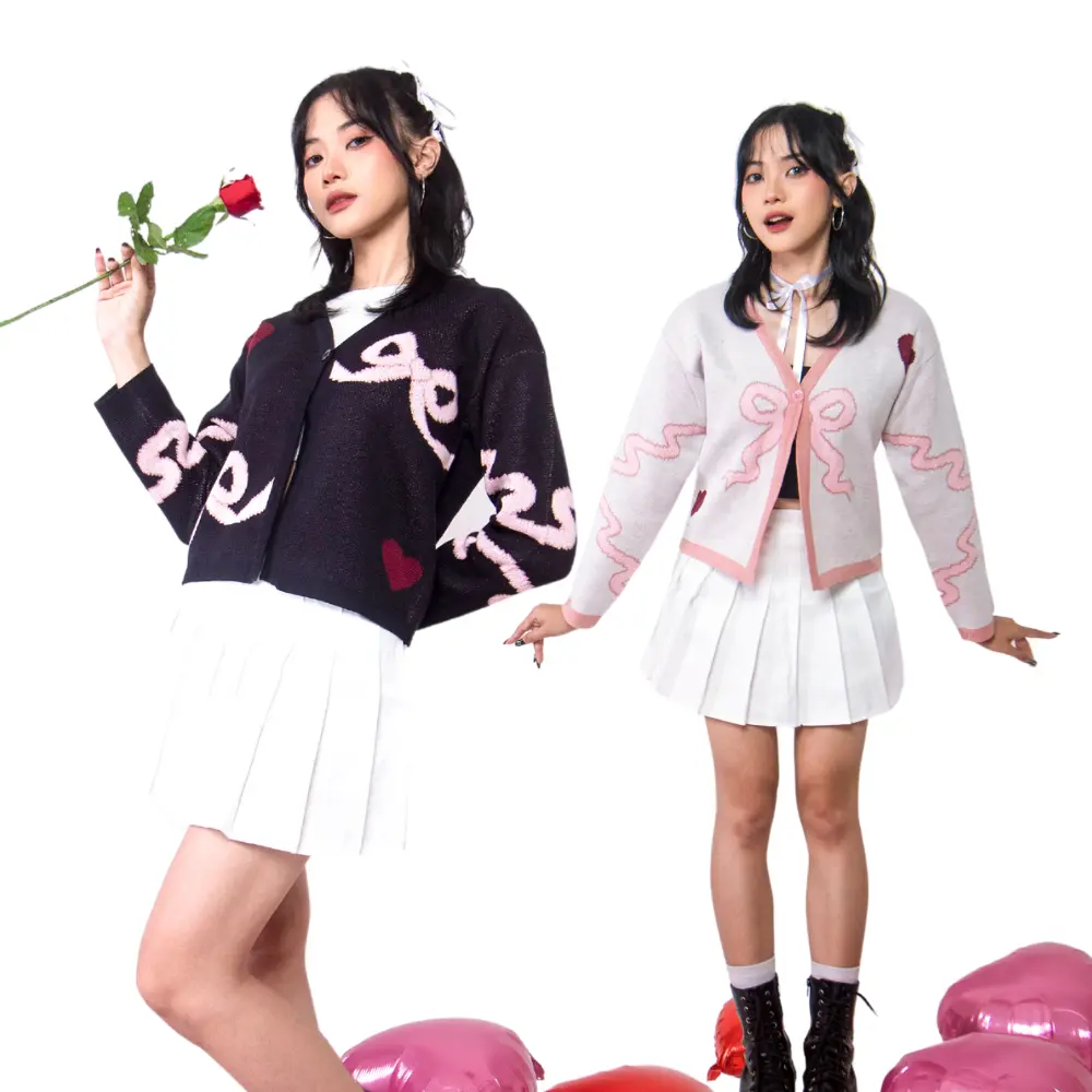 Hollingberry - Wondery Love Ribbon Cardigan Knit Crop