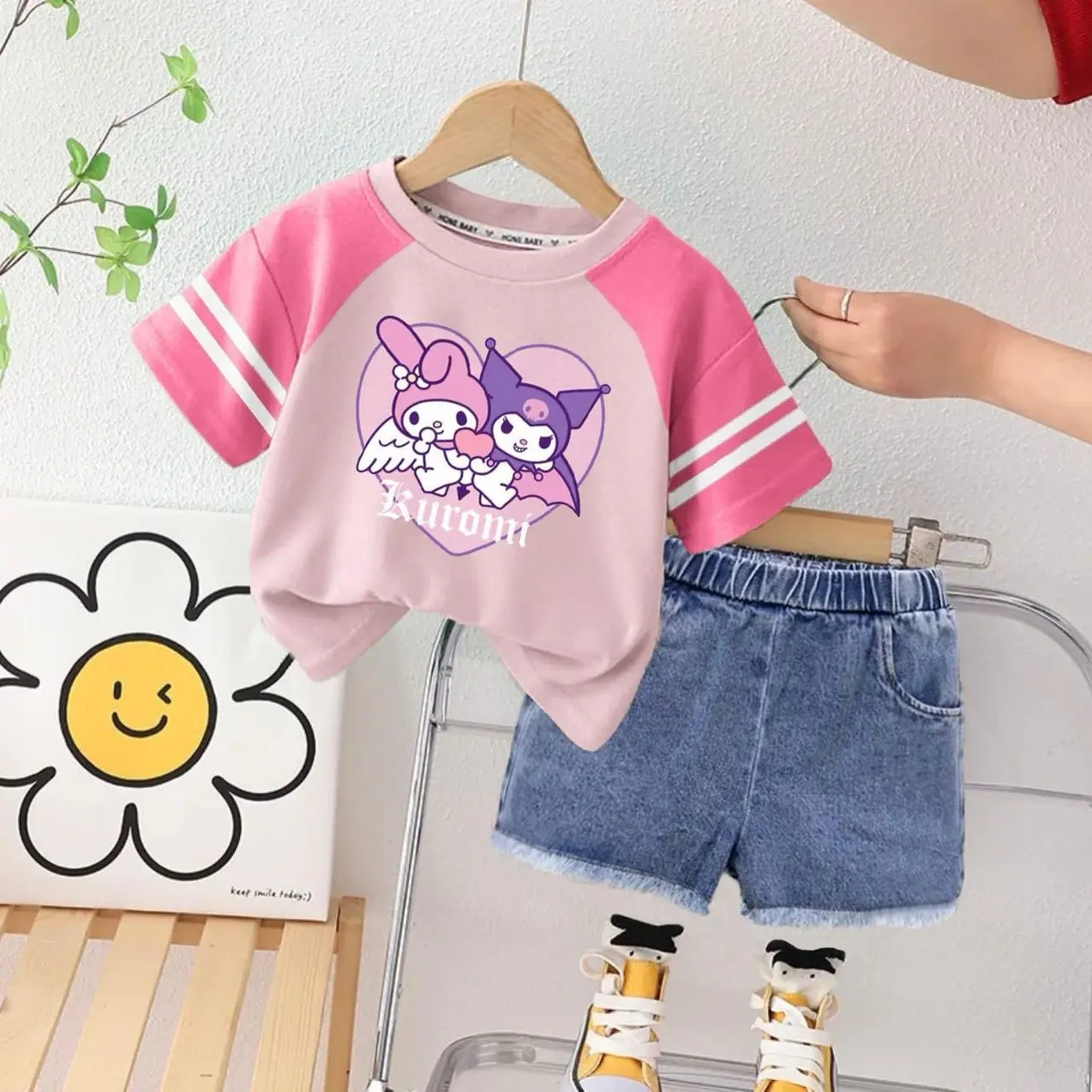 SETELAN ANAK VIRAL/SETELAN ANAK LENGAN PENDEK MOTIF KUROMI