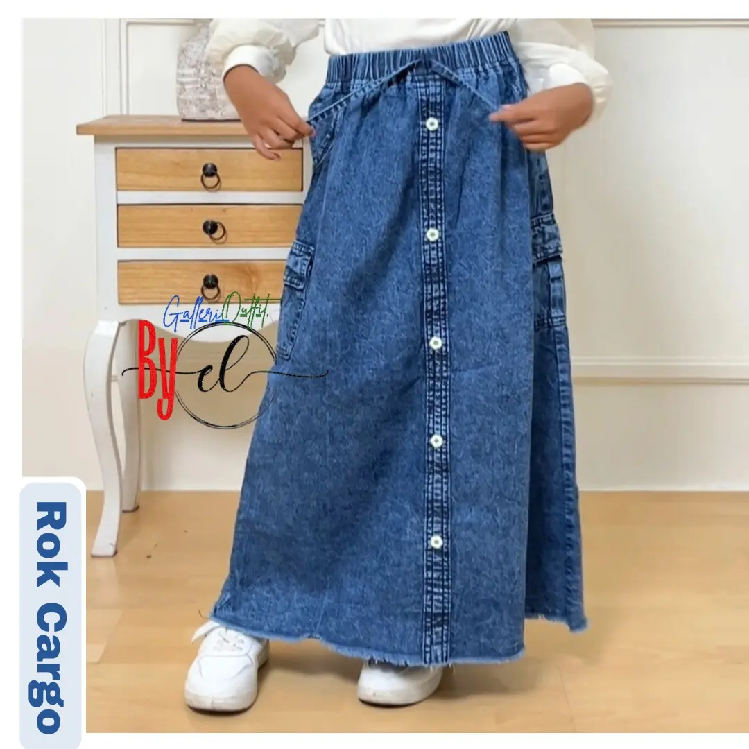 Rok Cargo Anak Perempuan Usia 3-10 Tahun Model Cargo Terbaru- Celana Kulot Cargo-  Kekinian bahan Jeans premium quality - Fashion Premium Import Usia 3-10 tahun Rok Panjang Bordir Motif Asli