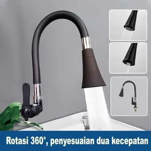 【COD】SUS304 Kran Angsa Fleksibel Kran Cuci Piring Hitam Kran Cuci Piring Dinding Anti Karat Promo Harga Agen/Penyesuaian Air Keluar