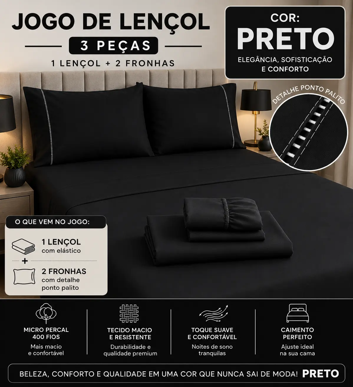 5 Kits Lençol 400 Fios + 2 Fronhas casal solteiro 1 fronha Toque de Hotel Percal | King Queen Casal Solteiro - 6